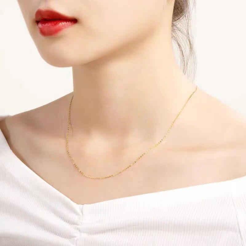 0.9mm Real Au750 Pure 18K Yellow Gold Chain Women Kiss Lip Link Necklace 17.9″