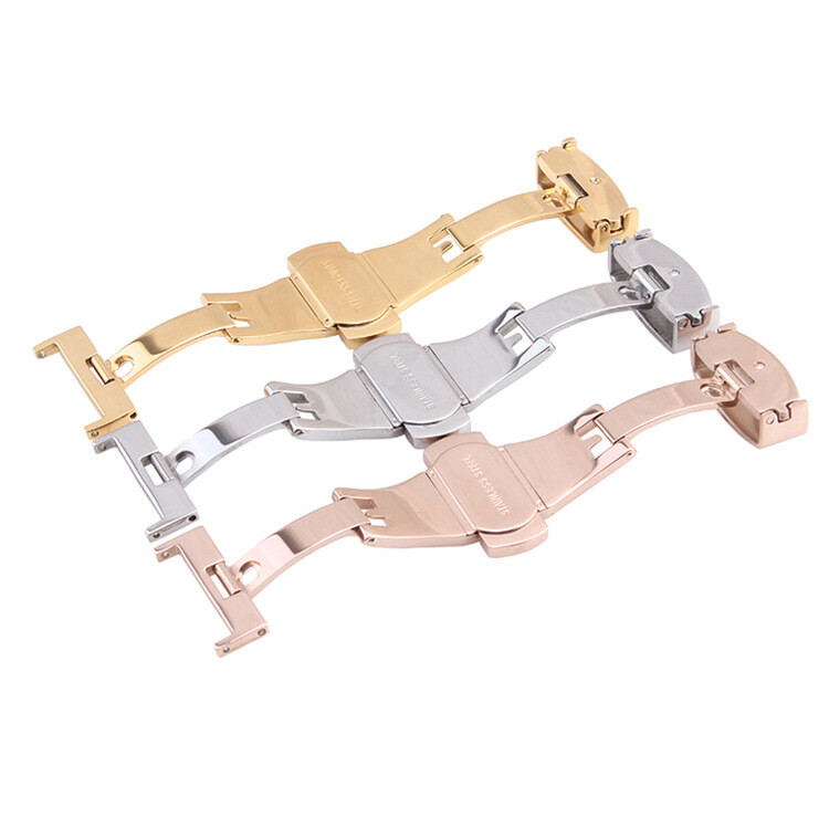 Butterfly Double Snap Clasp 10 12 14 16 18 20 22mm Stainless Steel Watch Buckle