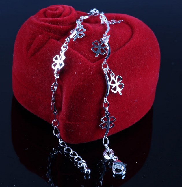 ADJUSTABLE Silver Anklet Bracelet Barefoot Sandal Beach Foot Clover Chain