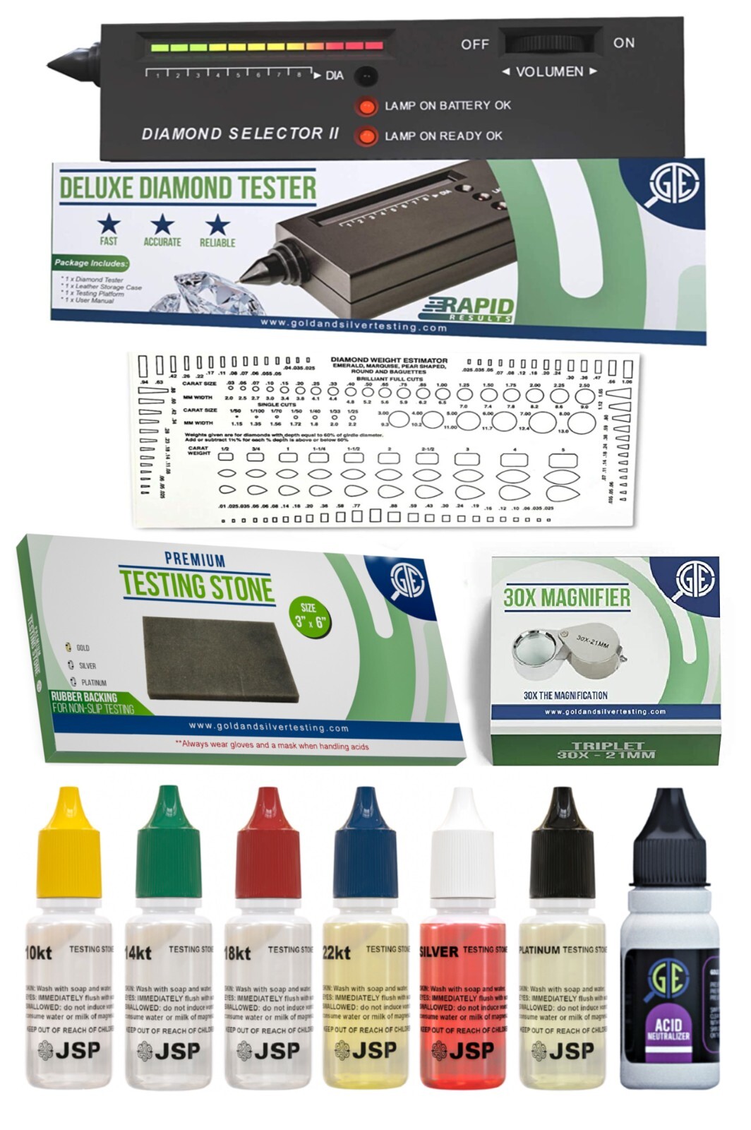 Gold Silver Jewelry Test Kit 10K 14K 18K 24K Digital Scale Diamond Tester Acid
