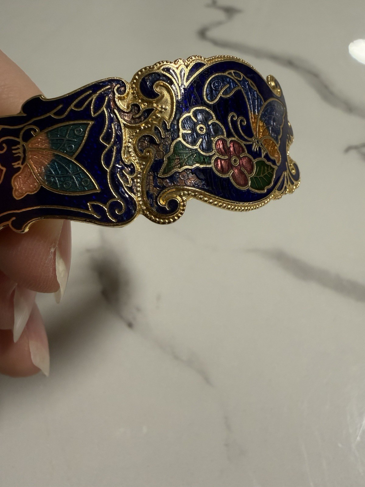 Butterfly Cloisonné Clamper Cuff Bracelet Floral Design Not In Perfect Condition