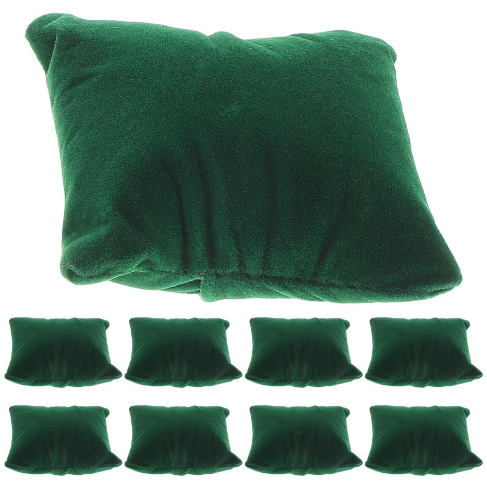 10Pcs Soft Velvet Watch Display Pillows Olive Green Plush Bracelet Cushions
