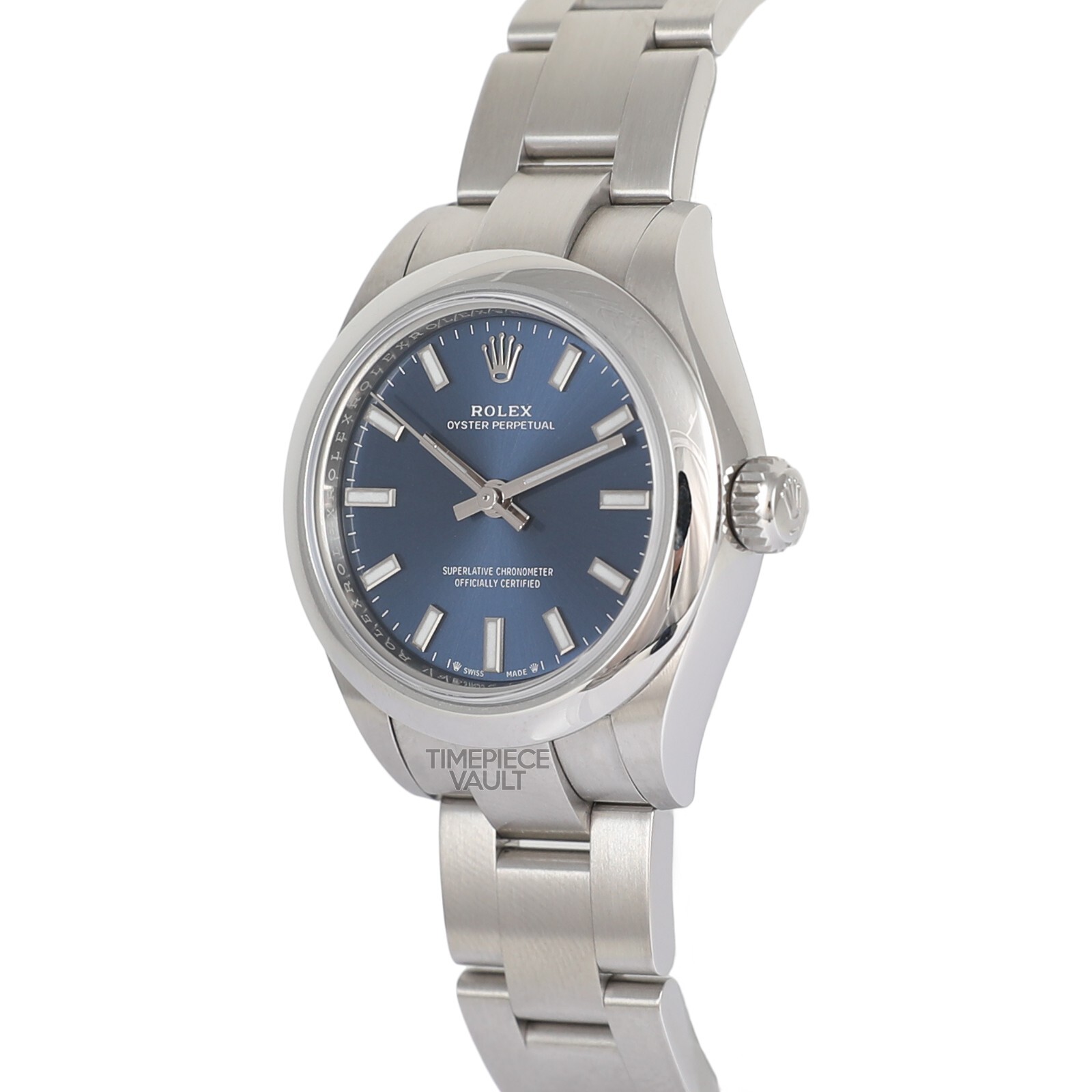 Rolex Ladies Oyster Perpetual 276200 Steel 28mm Blue Stick Dial Watch 2023-B&P
