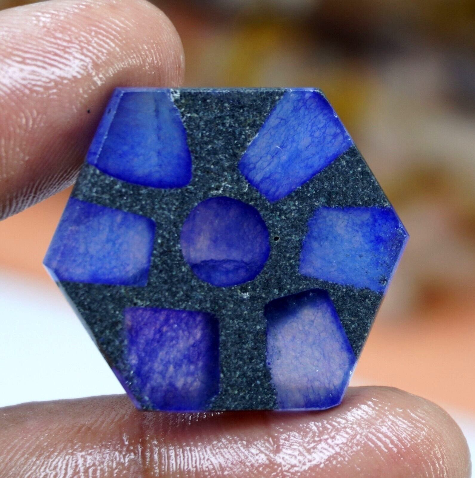Natural Trapiche Blue Sapphire 28.75Ct Rare Hexagon Cut Sri Lanka Loose Gemstone