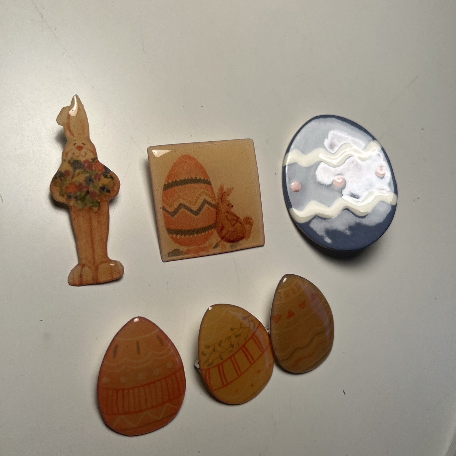 Vintage Easter Egg Pin Lot Ceramic Plastic Blue Bunny Rabbit Jewelry Brooch