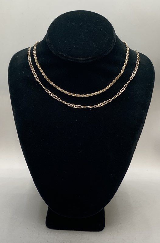 925 Italy Sterling Silver Mariner & Rope Chain Necklace Set 16″ 15.5″ 23g