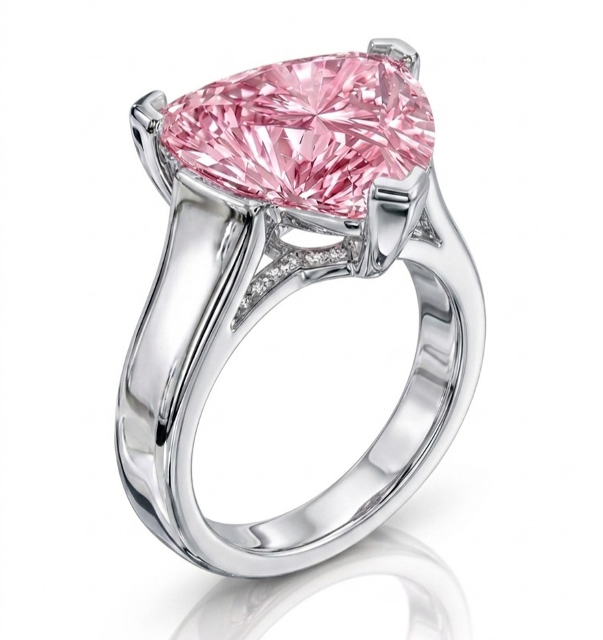 4.30 Ct Certified Trillion Cut Pink Natural Diamond Ring VVS1 White Gold Finish