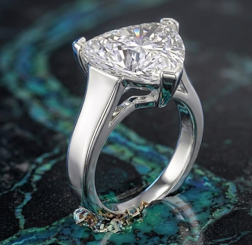 RARE 4.30 Ct Certified Trillion Cut White Natural Diamond Ring White Gold Finish