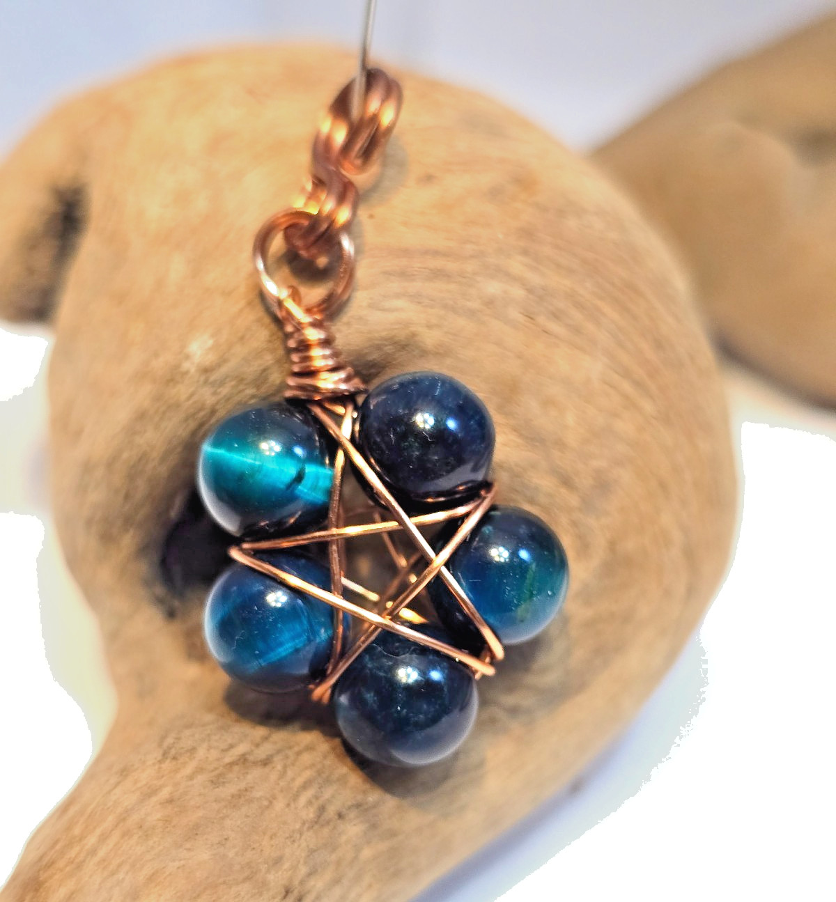 Copper Wire Wrapped 5-Point Star Pendant with Blue Tiger’s Eye