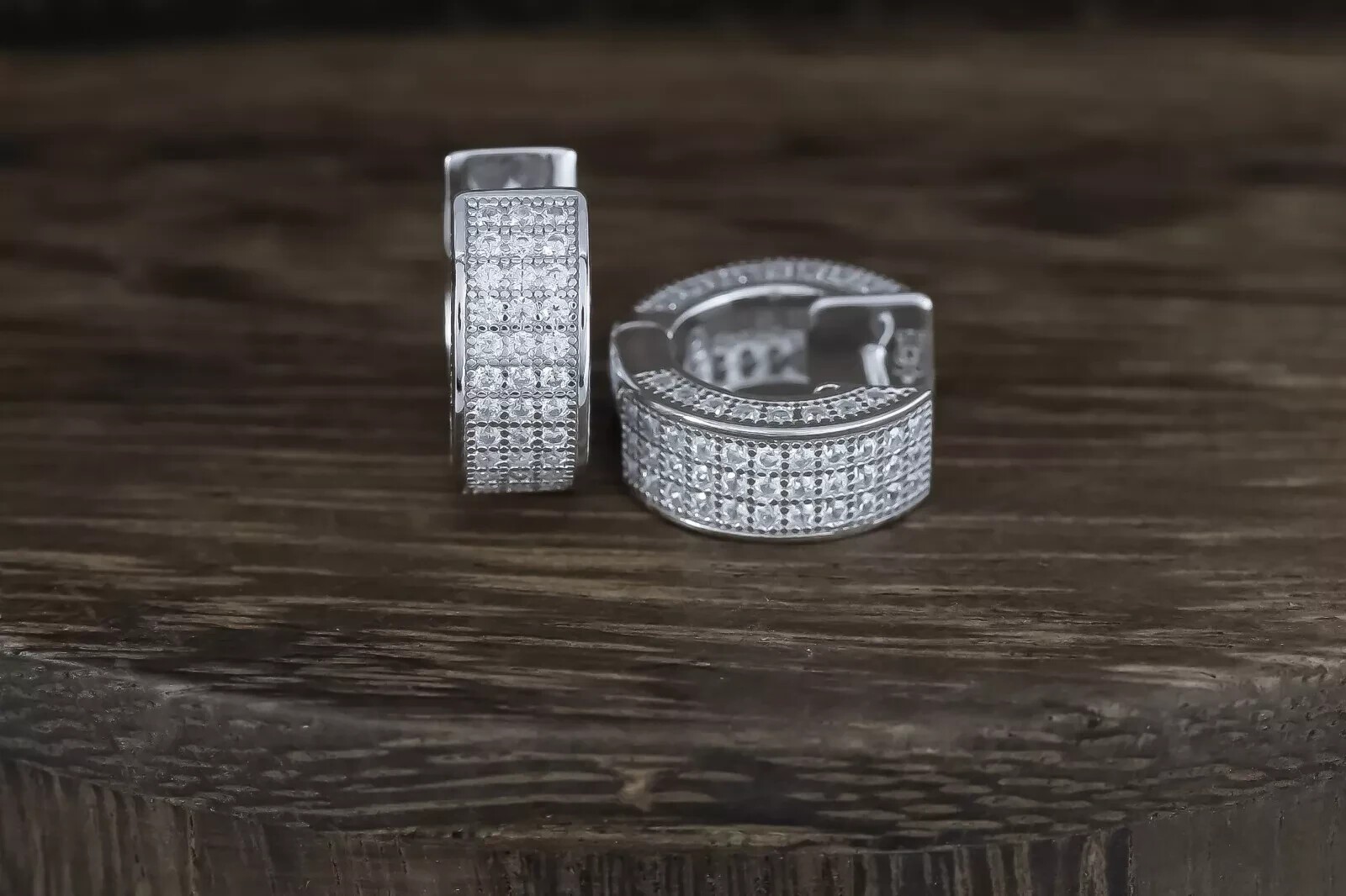 Round Cut Simulated Diamond Clip On Huggie Hoop Earring In 14k White Gold Plated