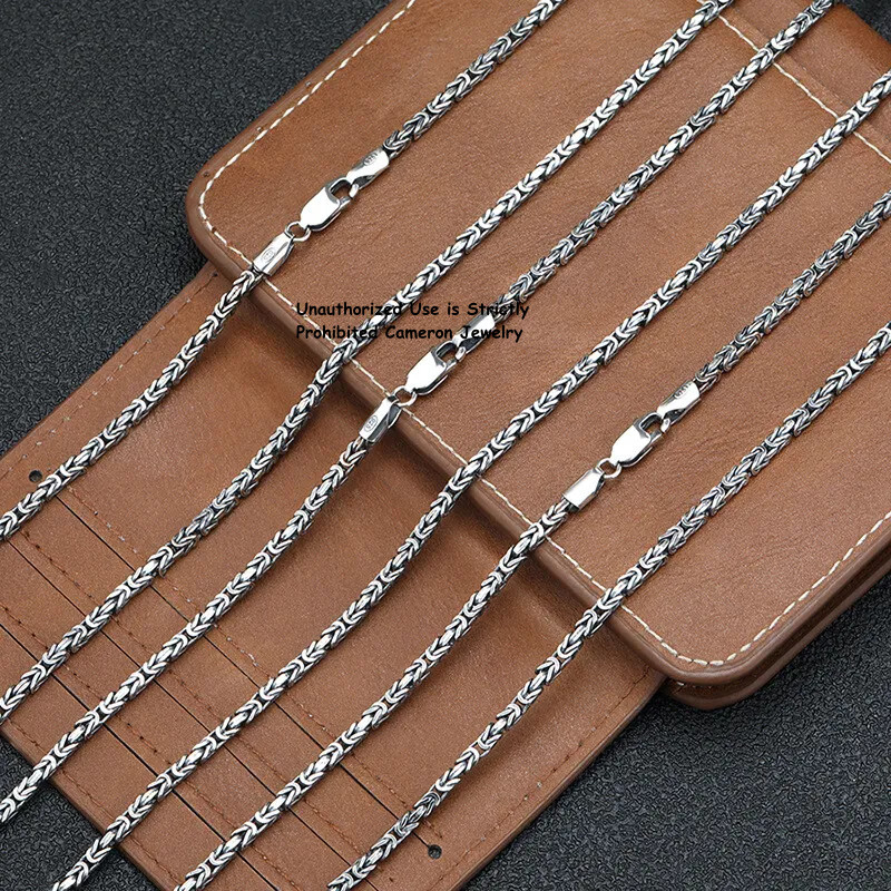 Solid S925 Sterling Silver Necklace Men Women 2.5mm Byzantine Link Chain 18-32in