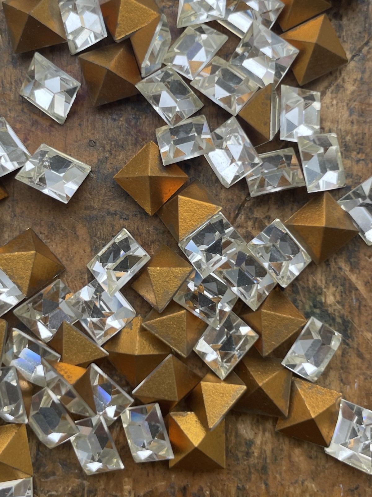 (1 Gross=144) NEW Vintage SWAROVSKI 6mm Crystal Square Faceted Gold Foiled
