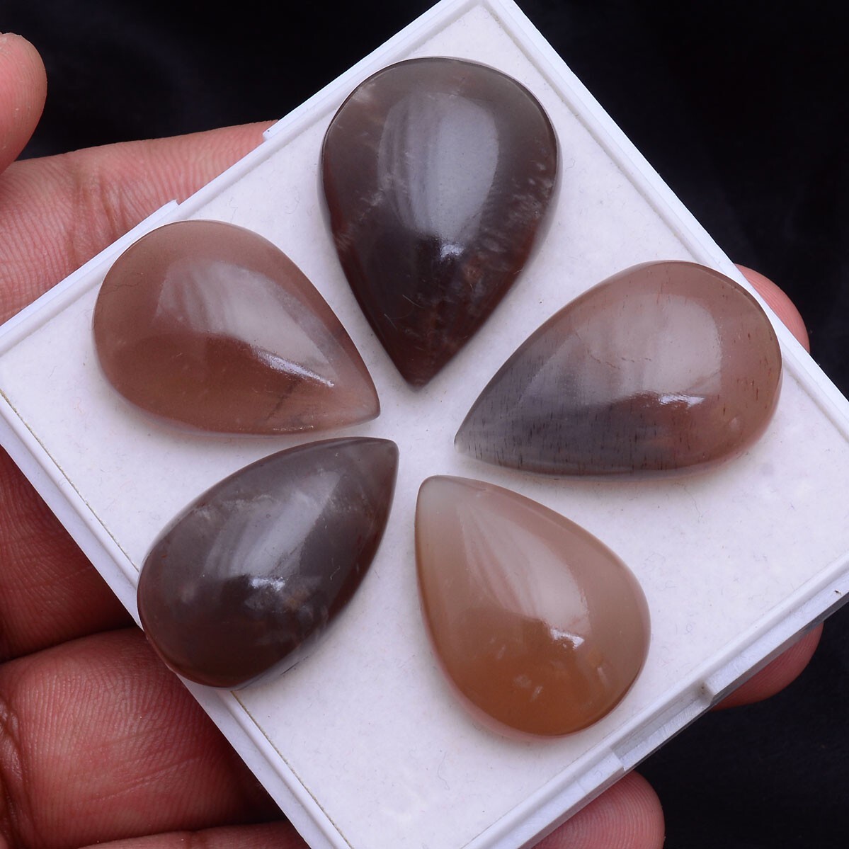 5 Pcs Natural Peach Moonstone 25mm-29mm Pear Cabochon Glossy Loose Gemstones Lot