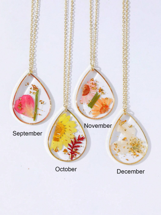 1 PCS Dried Pressed Daisy Real Flower Resin Pendant Necklace Handmade Chain USA