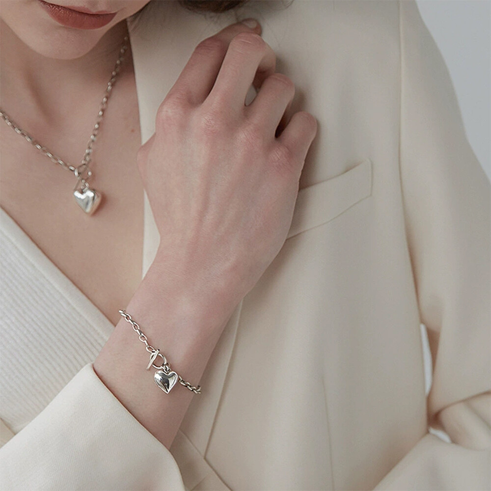 Beautiful Heart Charm Bracelet 925 Sterling Silver Women Girls Jewelry Gift UK