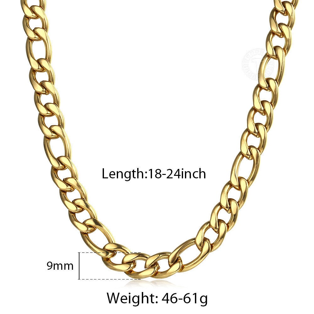 3/5/7/9mm Gold Plated Stainless Steel Figaro Chain Necklace Choker 16-30″