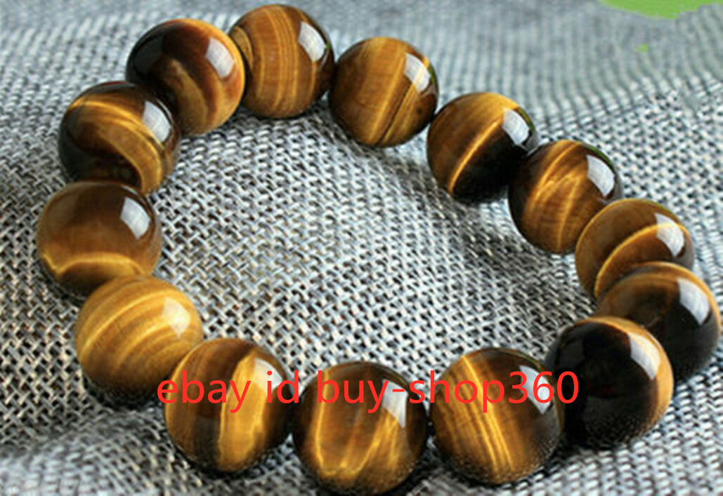 Natural Huge 12,14,16,18,20mm Yellow Tiger’s eye beads Bracelet Bangle 8.5” AAA