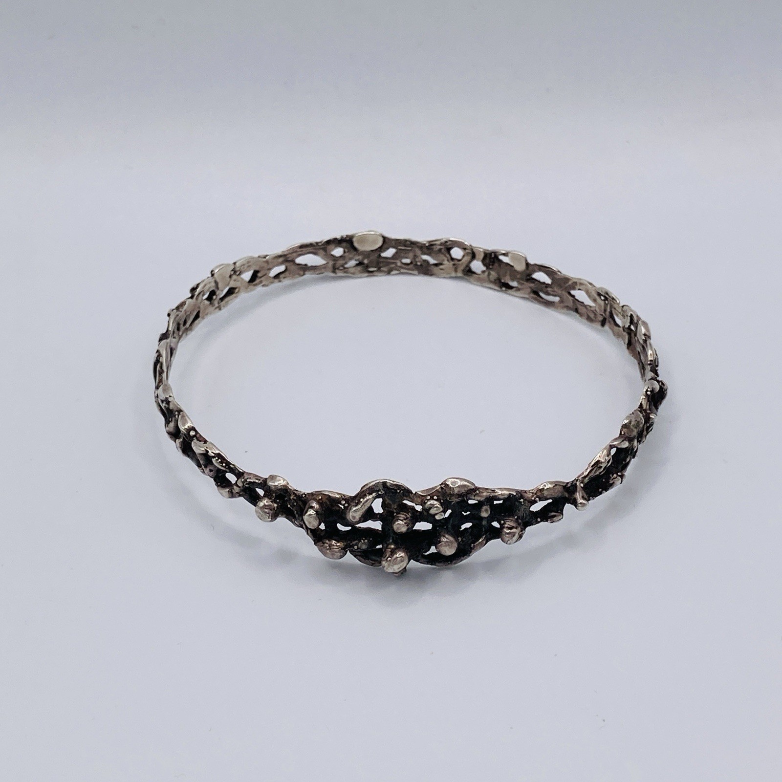 Vintage 925 Sterling Silver Modernist Bangle Bracelet 17g Freeform 2.75”