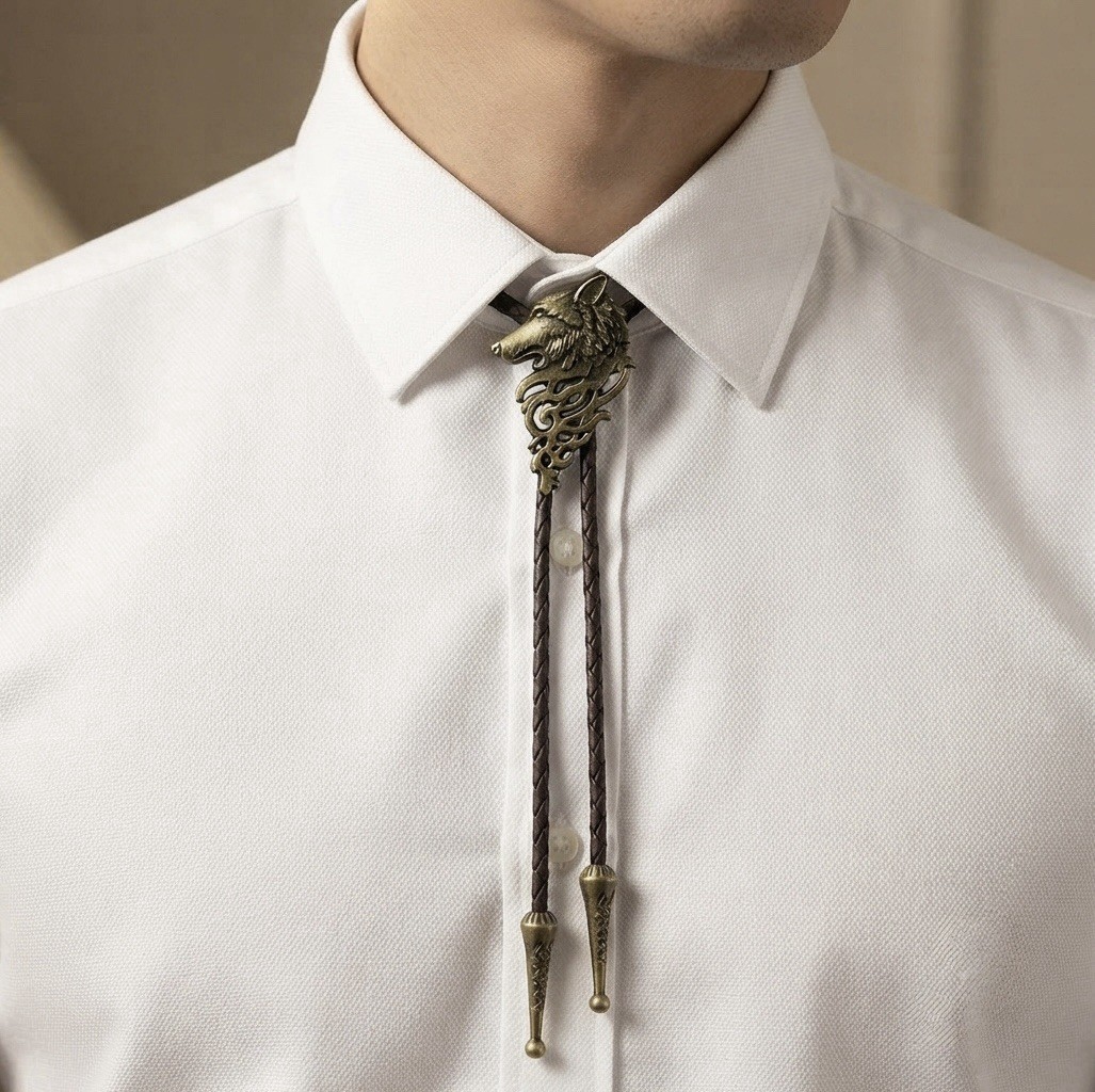Western Dragon Slide Bolo Tie Bronze Tone Black Braided Cord Adjustable