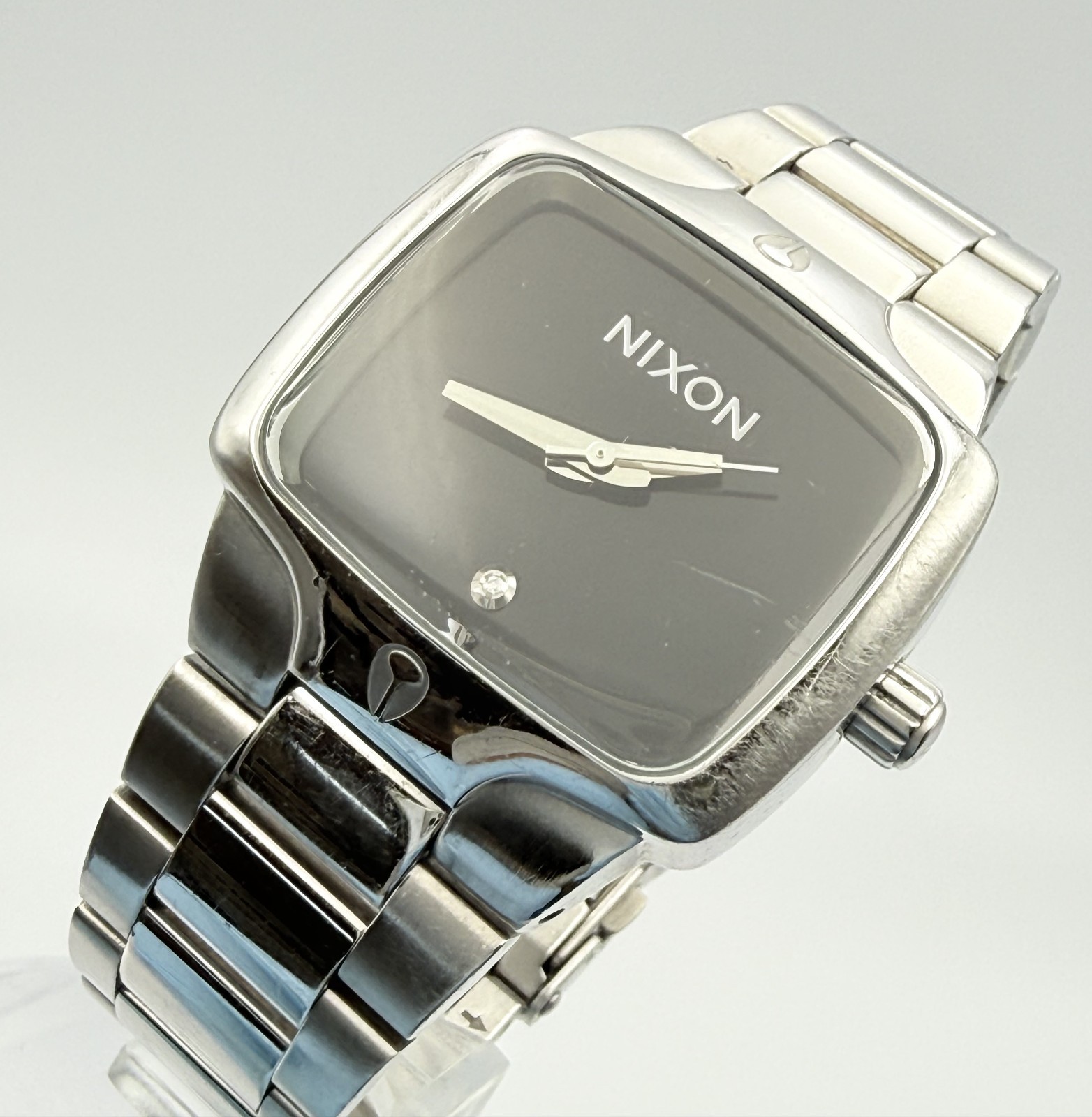 NIXON The SMALL PLAYER Qz Silver Black Dial Watch Wrist 16cm (6.3 in) – Rank C