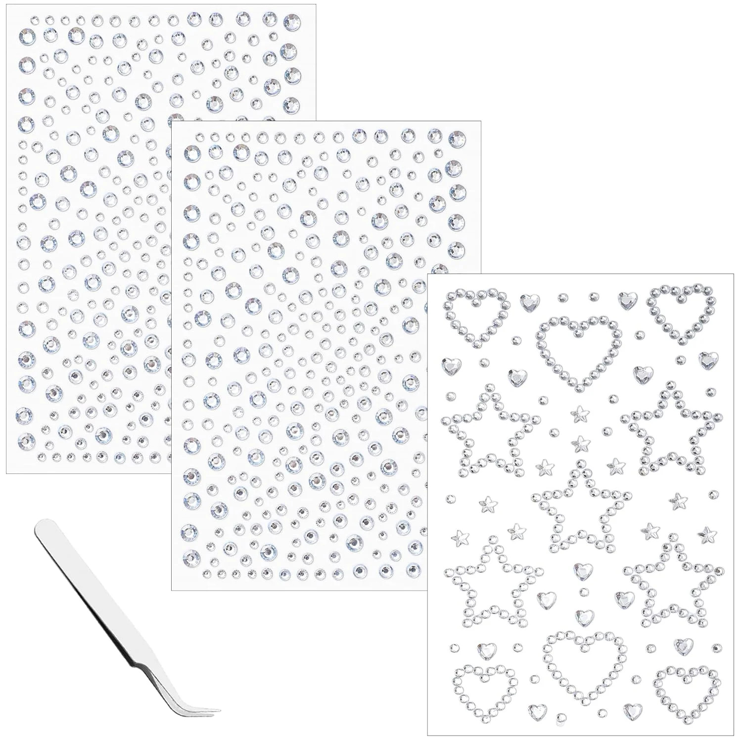 Clear Face Gems Self-Adhesive Hair Jewels, Bling Heart Star Jewels for Makeup, F