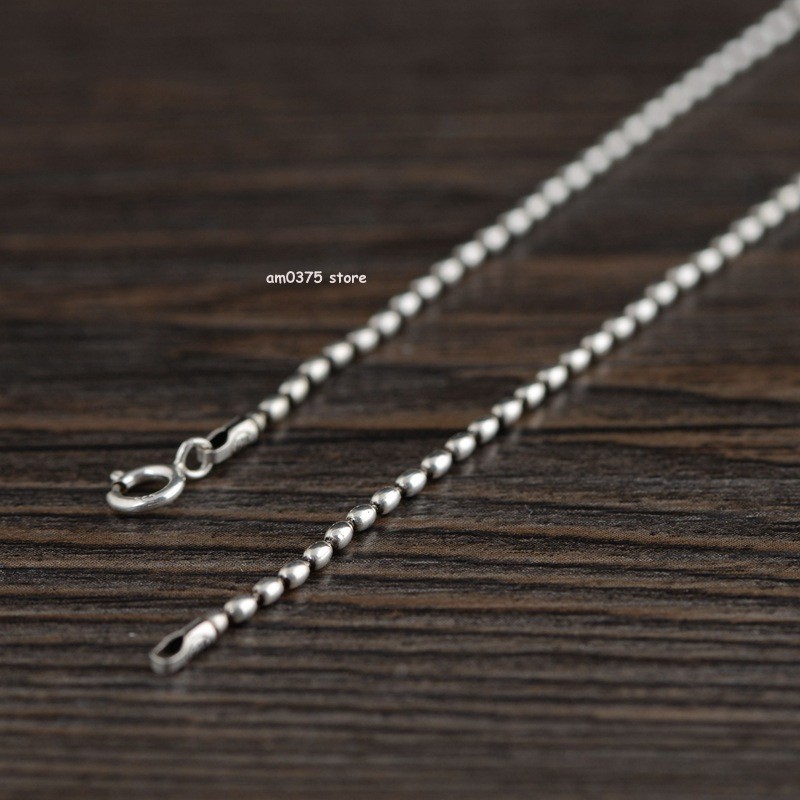 Pure S925 Sterling Silver Necklace Women’s 1.2mm Oval Beaded Link 16 to 24inchL