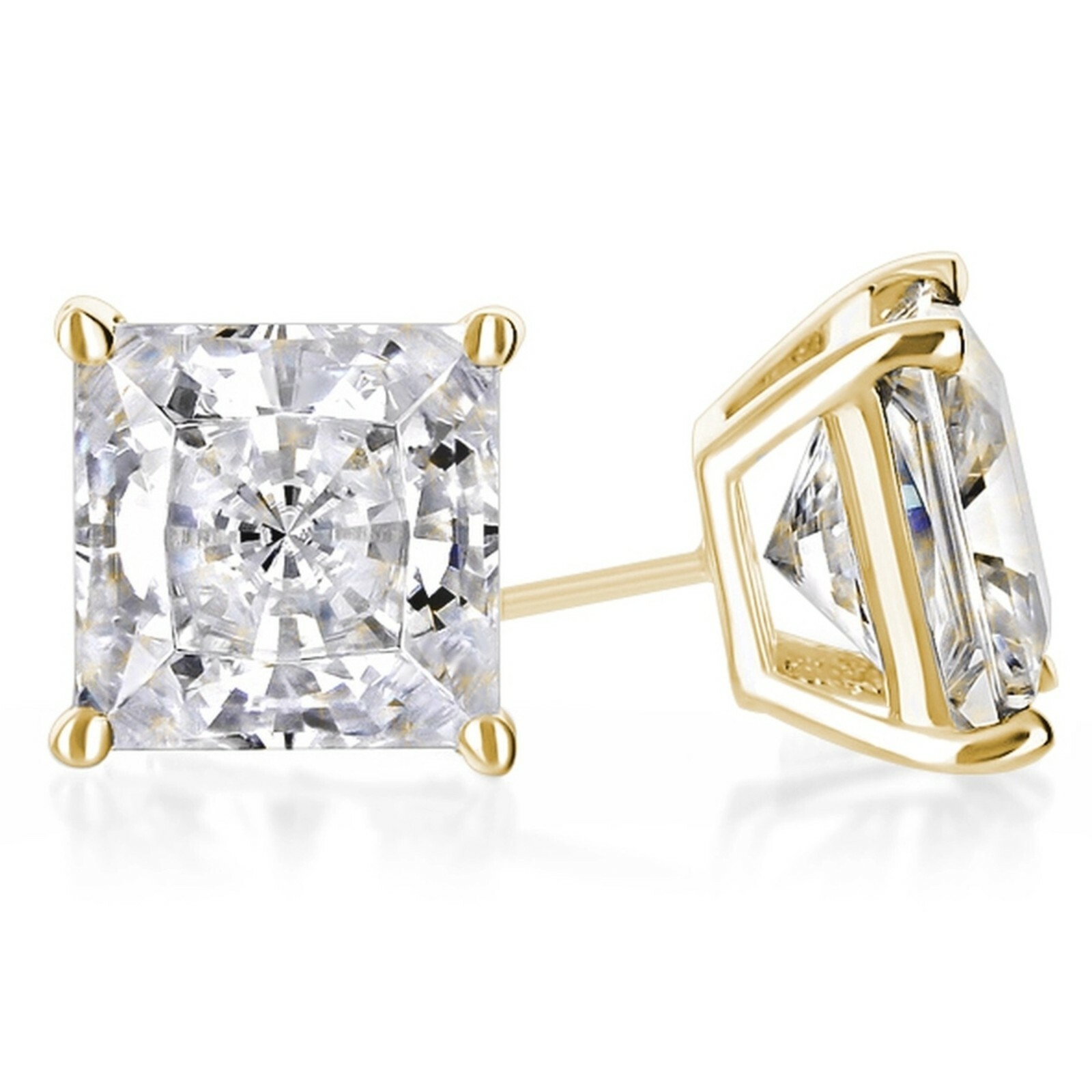 2 ct. Moissanite Princess Stud Earrings – Solid 14k Yellow Gold – Sparkling