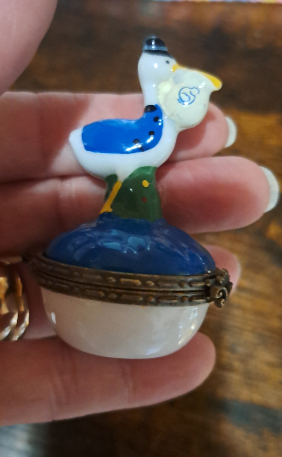 Mini Stork & Baby Themed Hinged Lidded Trinket Tooth Or Ring Box March of Dimes