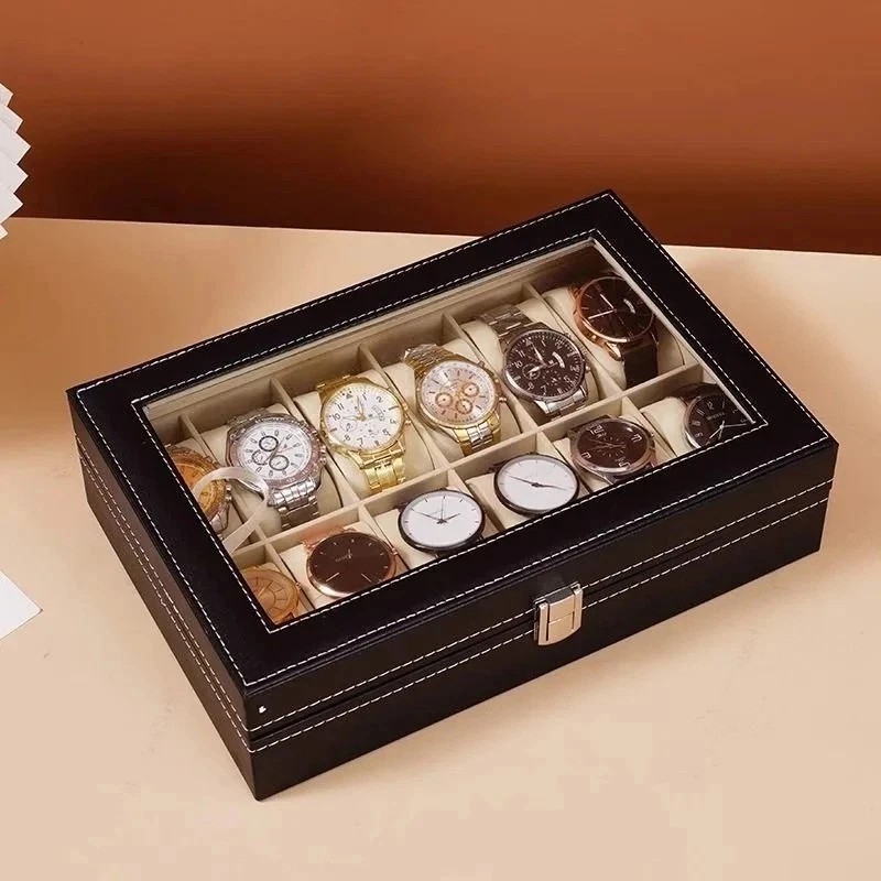 12 Slots PU Leather Wrist Watch Display Box Storage Holder Organizer Case —