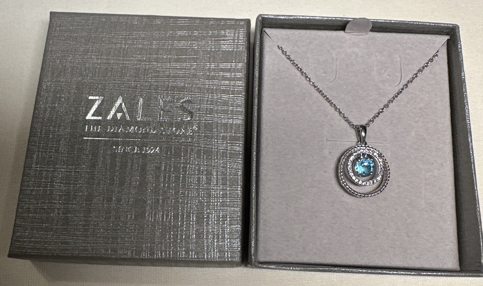 *NEW* ZALES Jewelers Sterling Silver Swiss Blue Topaz & White Sapphire Necklace