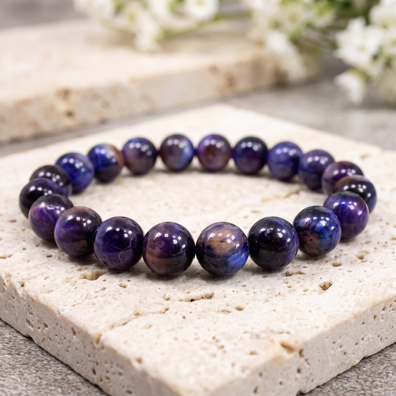 Genuine Sugilite Beaded Bracelet Natural Stone Smooth Round Stretch Boho 8mm
