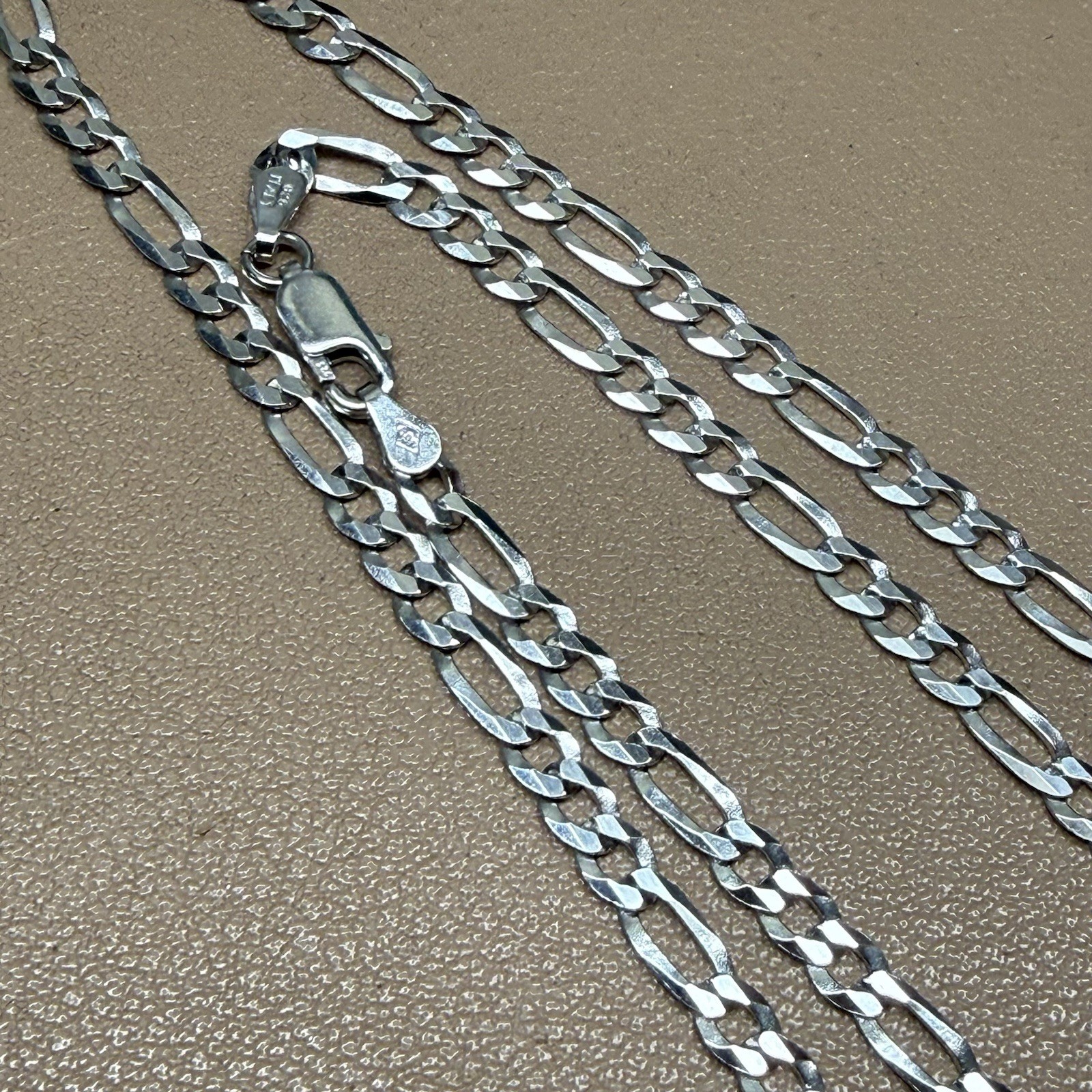 ITALY 925 Sterling Silver FIGARO Chain Necklace 18” 3.6mm