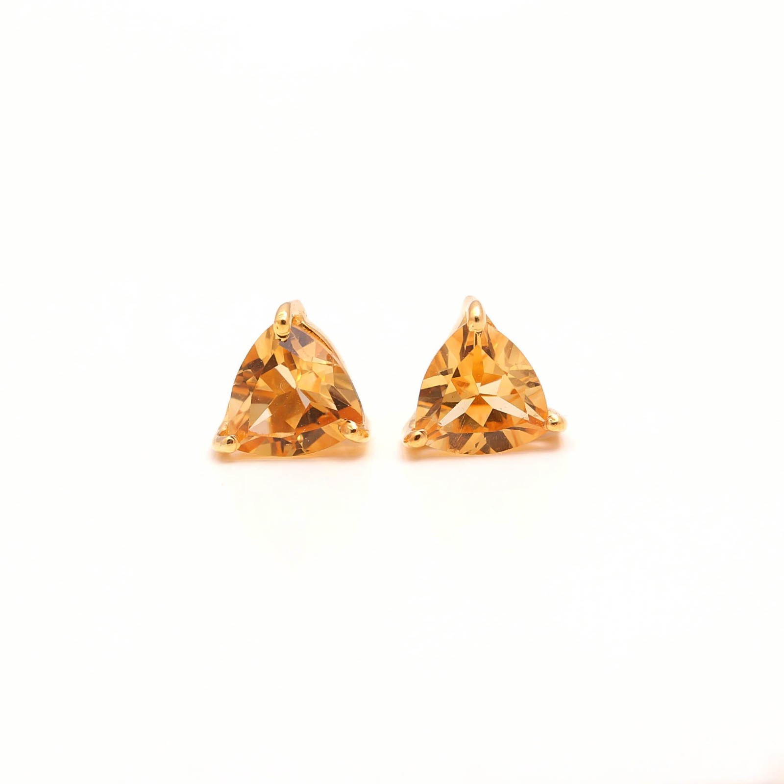 Natural Citrine Quartz Trillion Stud Earrings Gold Plated Solid Silver Jewelry