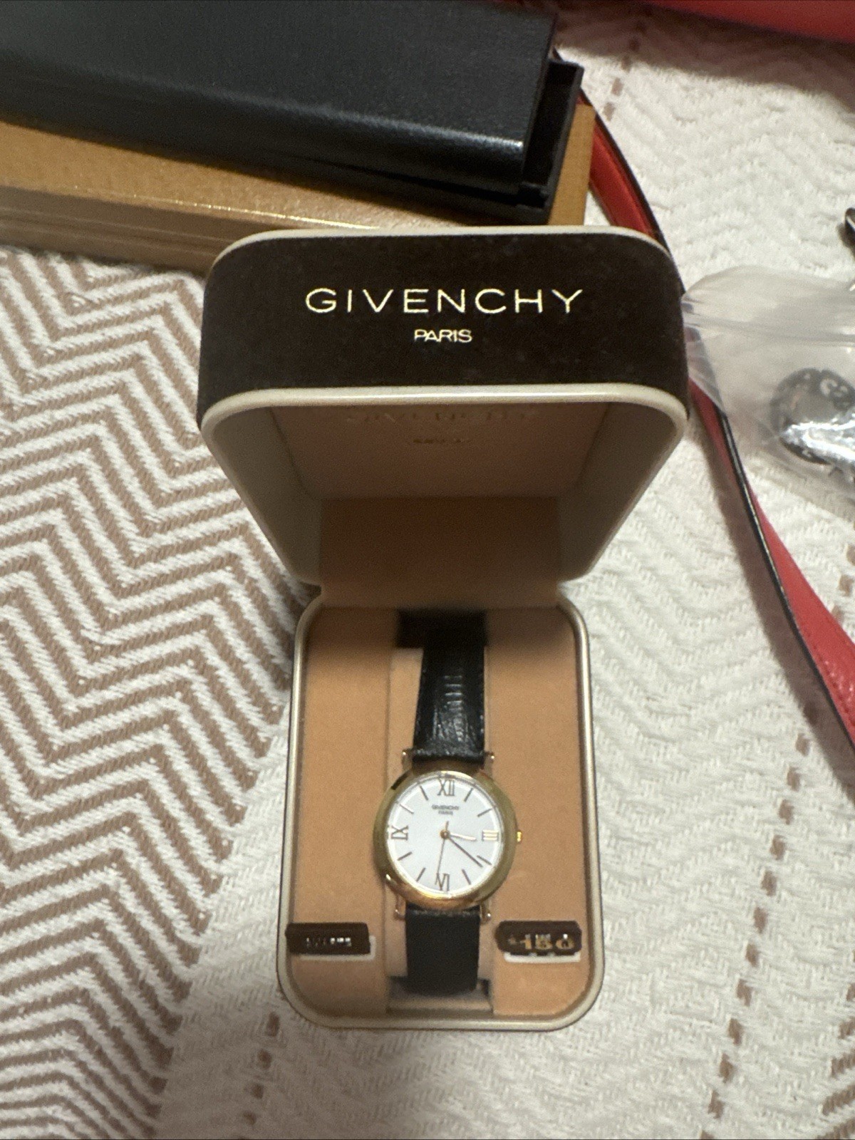 Vintage Givenchy Gold-Plated Watch – White Dial – Working w/ Original Box