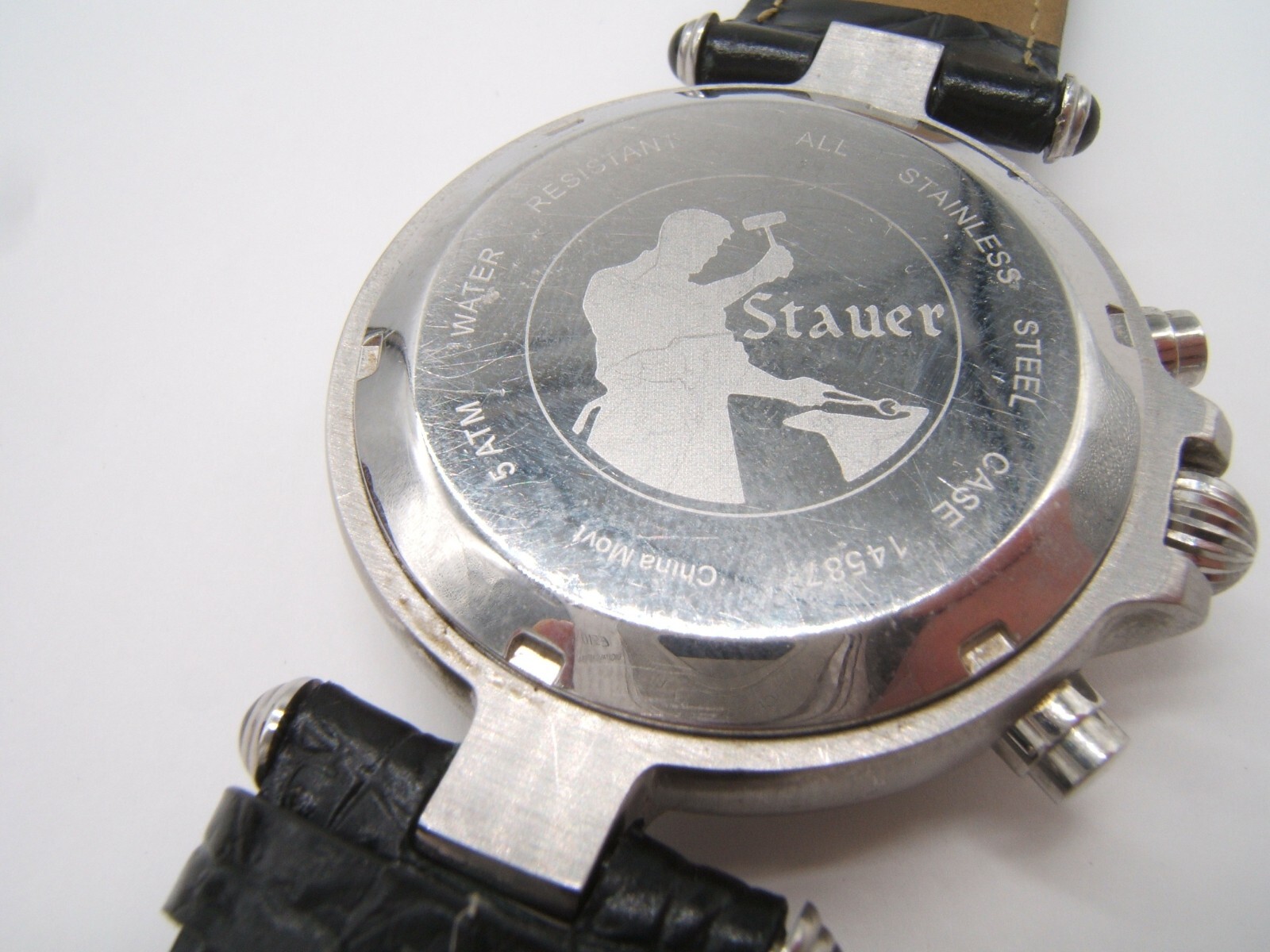STAUER AUTOMATIC WRIST WATCH MOONPHASE 27 JEWEL 14587 STAINLESS WORKING
