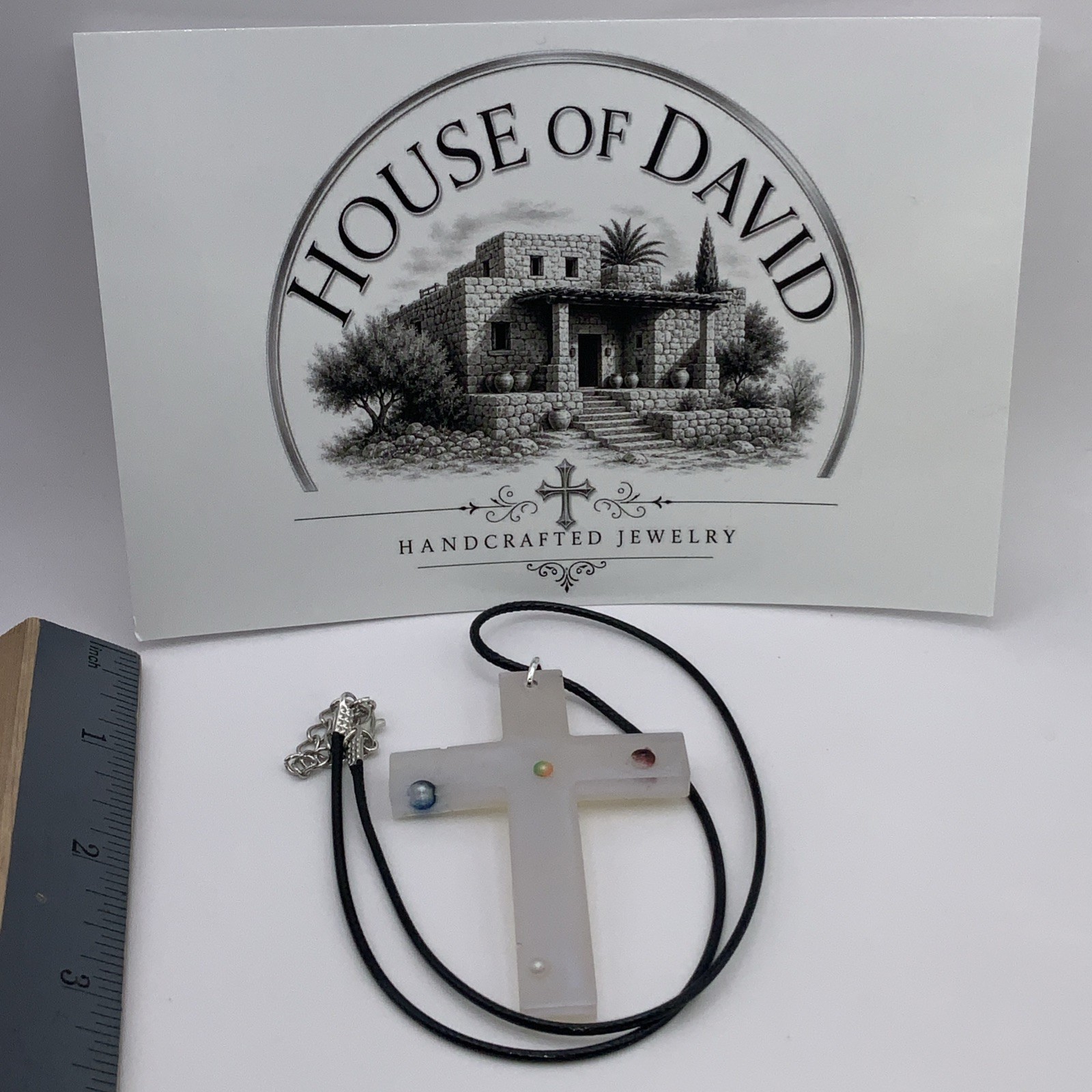 House Of David Handmade Cross Necklace Floating 3D Pearls