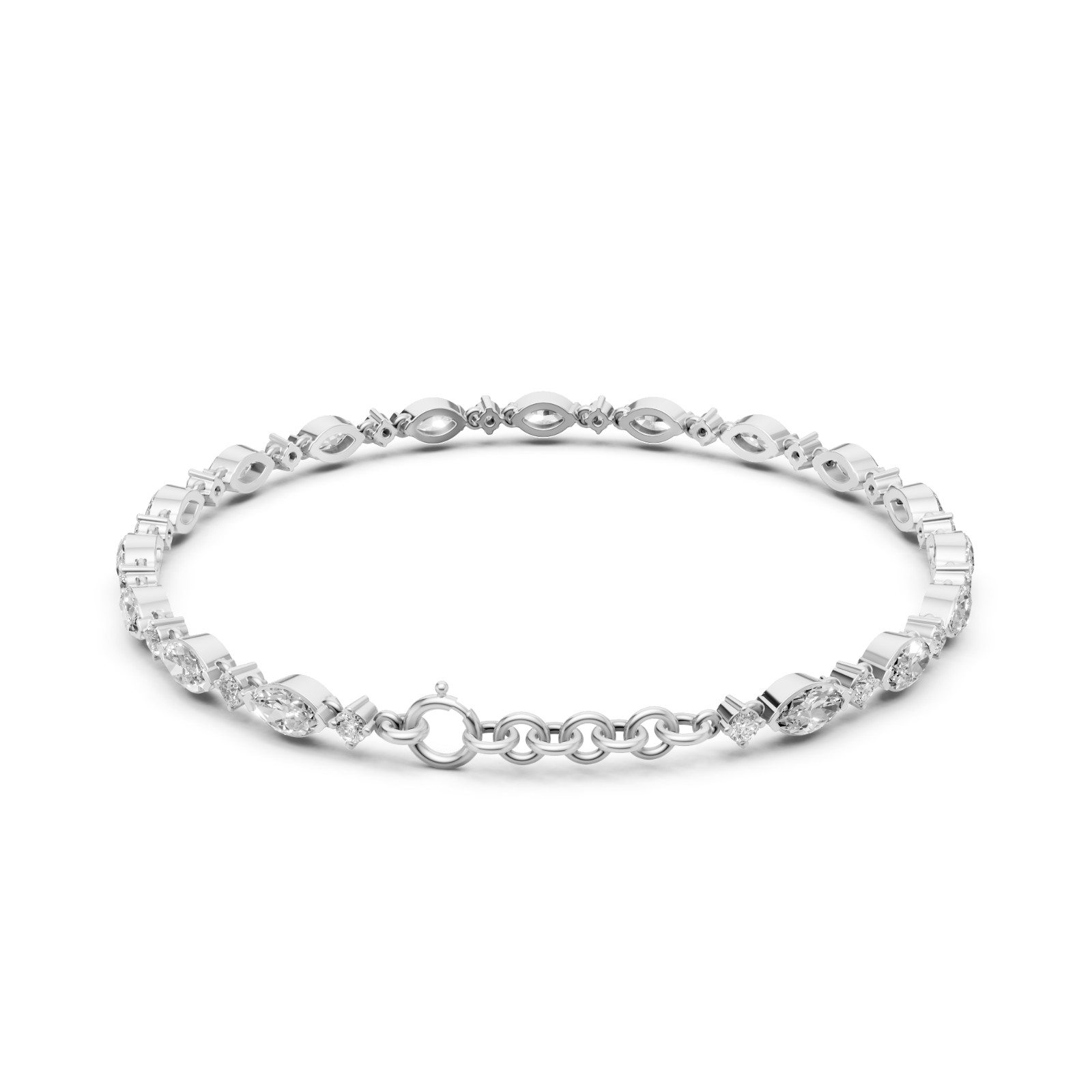 Station Chain Tennis Bracelet Marquise & Round Lab Grown Diamond