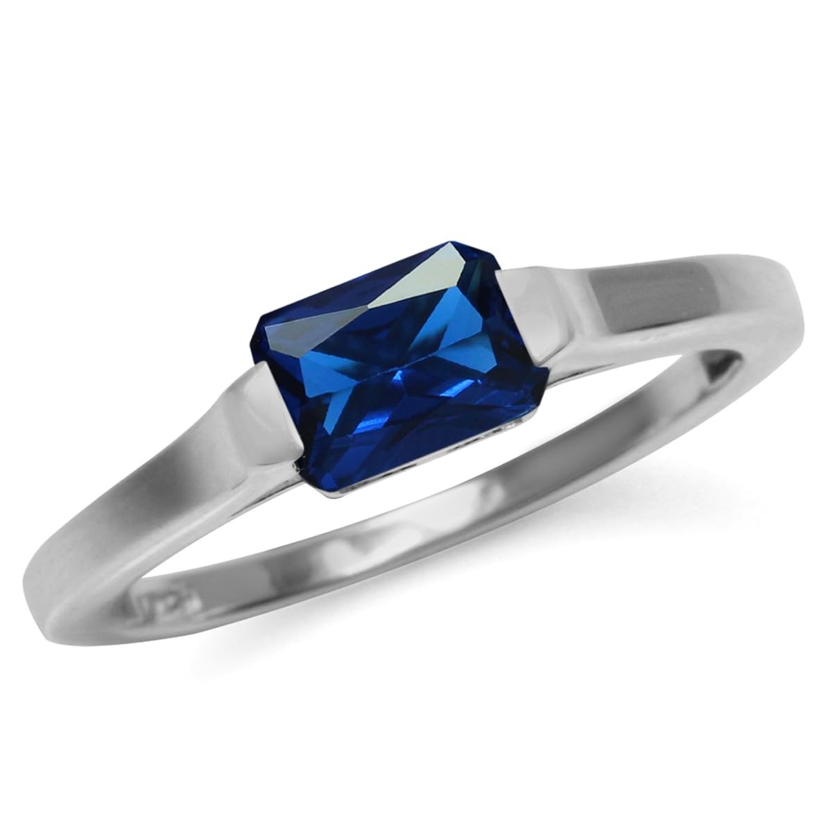 Created Octagon Blue Sapphire September Birthstone 925 Sterling Silver East-W…