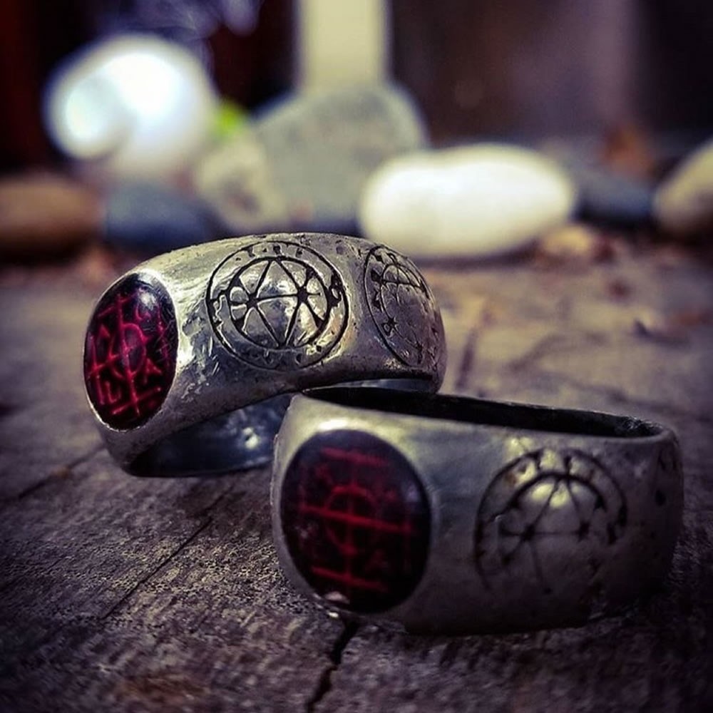 Alchemy Gothic Agla Pewter Ring Kabbalistic Sigillum Magical Talisman Seals