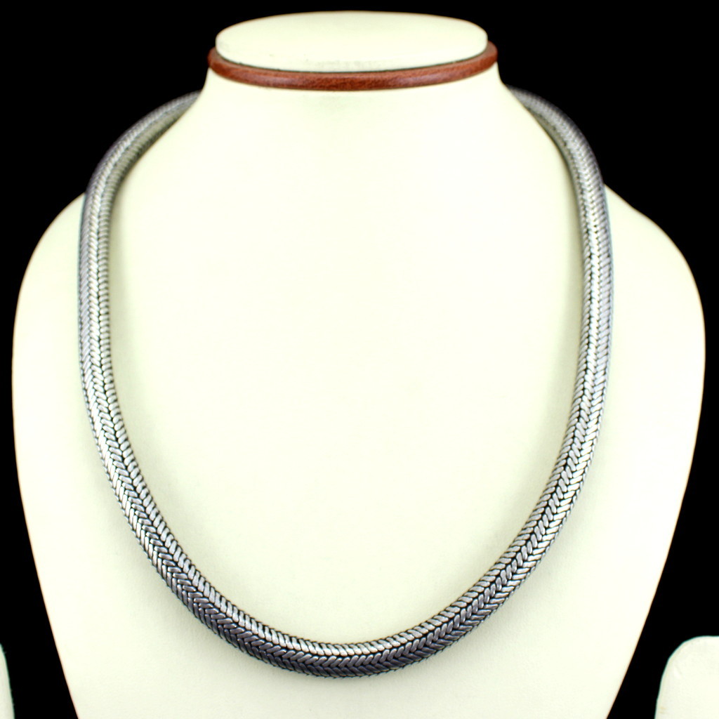 Necklace Silver Plated Brass Metal Snake Antique vintage Fashion Oxidised Chain