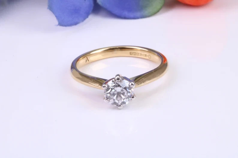 Round Cut 14K Multi Gold DEF I1-I3 Natural Diamond Wedding Ring 0.70Ct UGL Prong