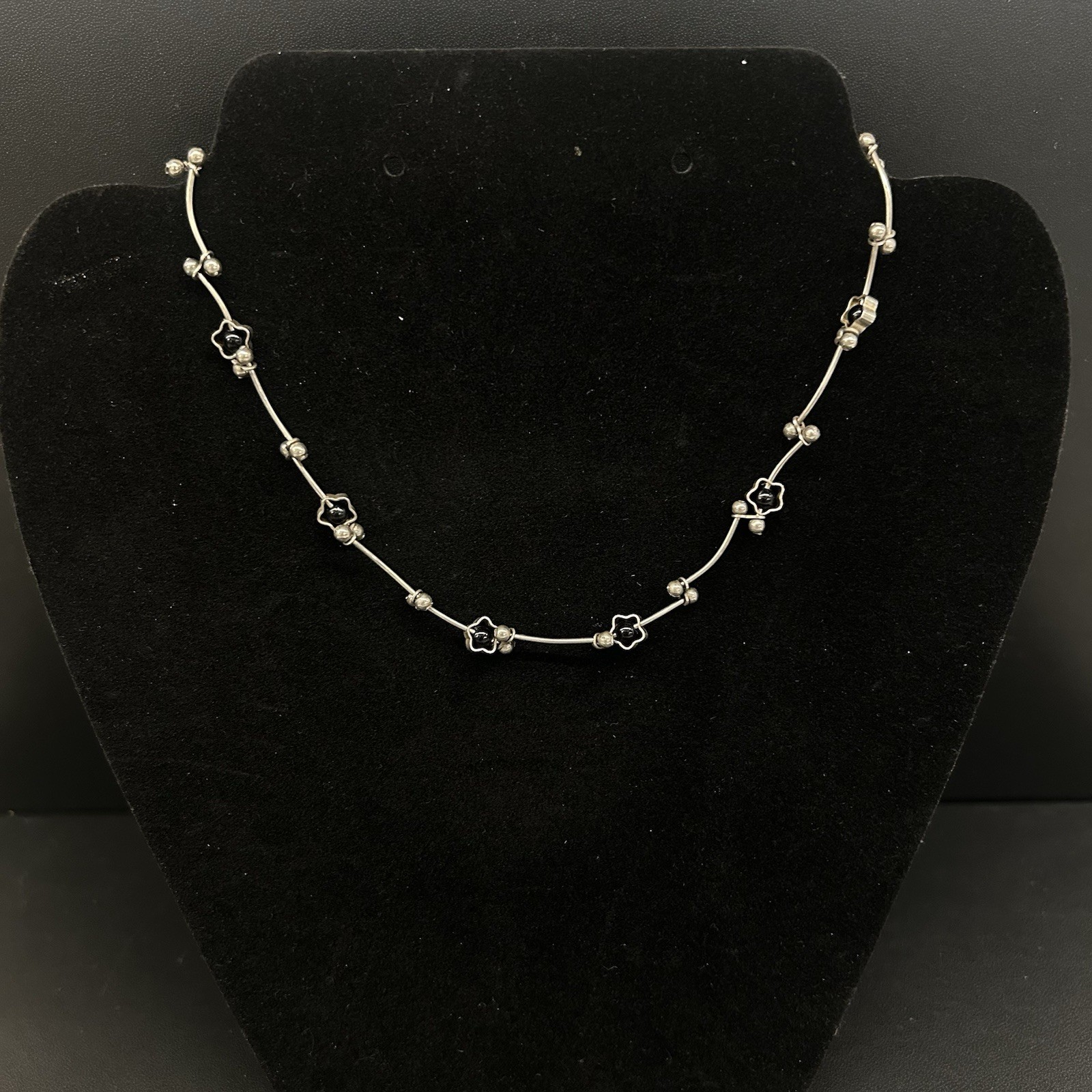 Silver Toned Beaded Choker/Necklace 13 Inch Long With 3 Inch Extender
