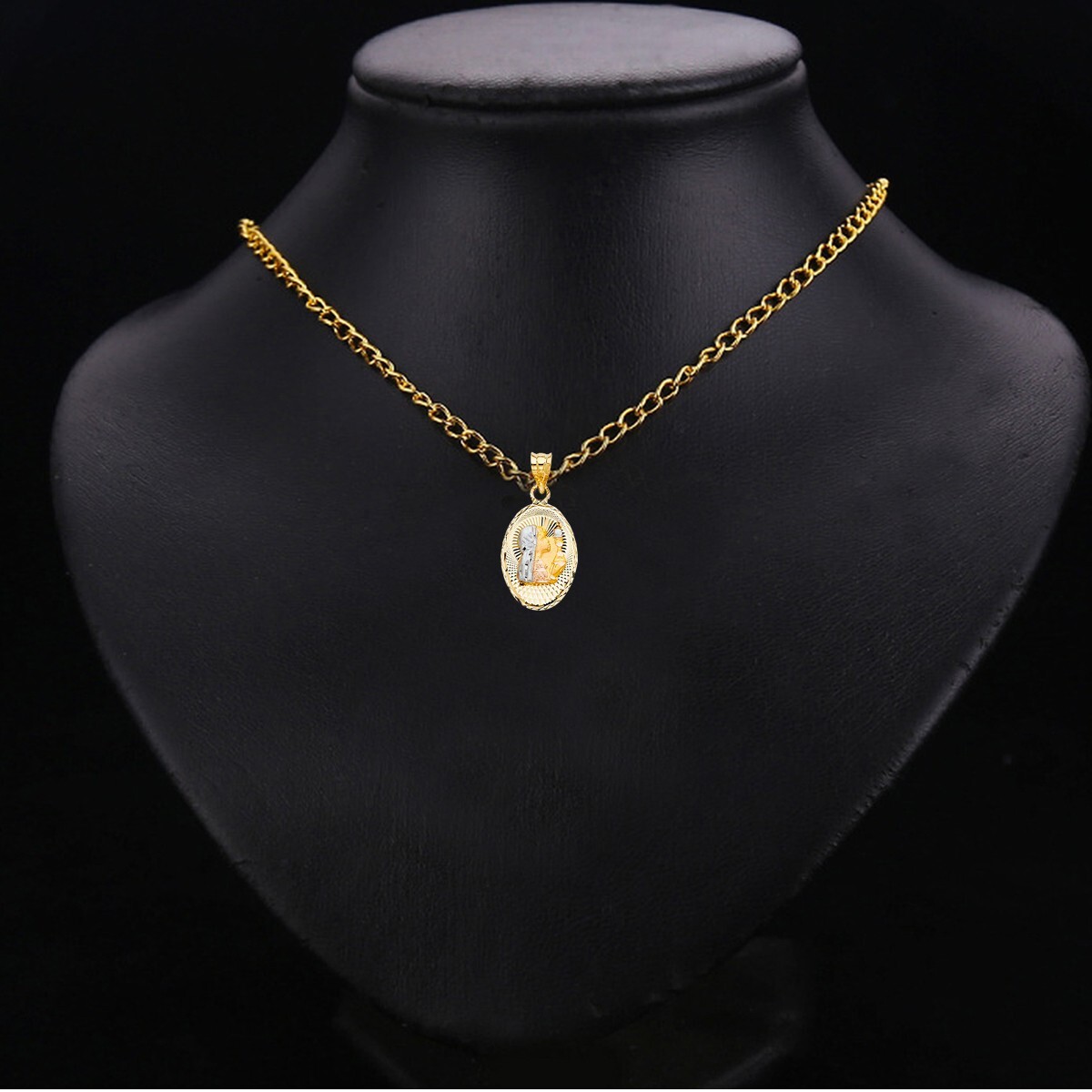 14K Tri Color Gold Diamond Cut communion Stamp Religious Pendant