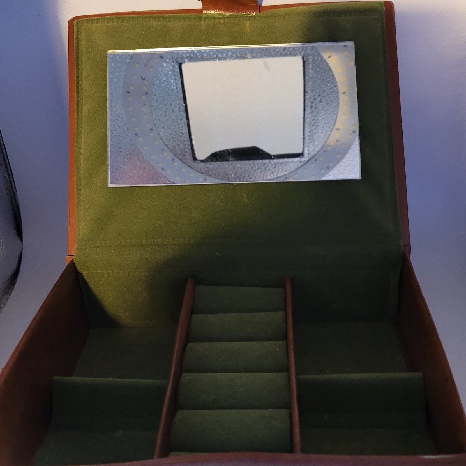 Faux leather Jewelry box ~ framed fabric insert ~ felted interior ~ mirror