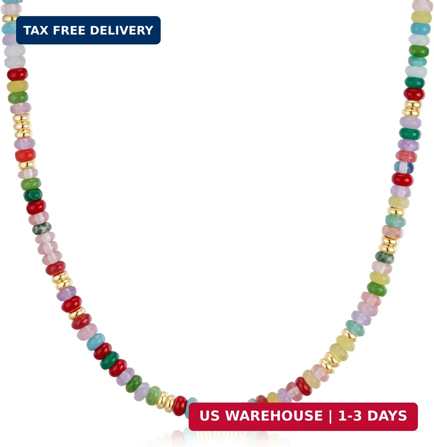 Boho Beaded Necklace for Women, Colorful Natural Stone Choker Necklace, 4MM