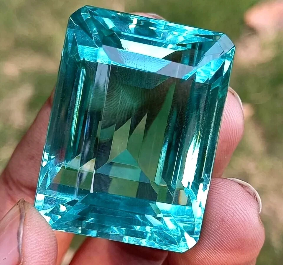 101 CT Flawless Sky Blue Aquamarine Emerald Cut Certified Loose Gemstone