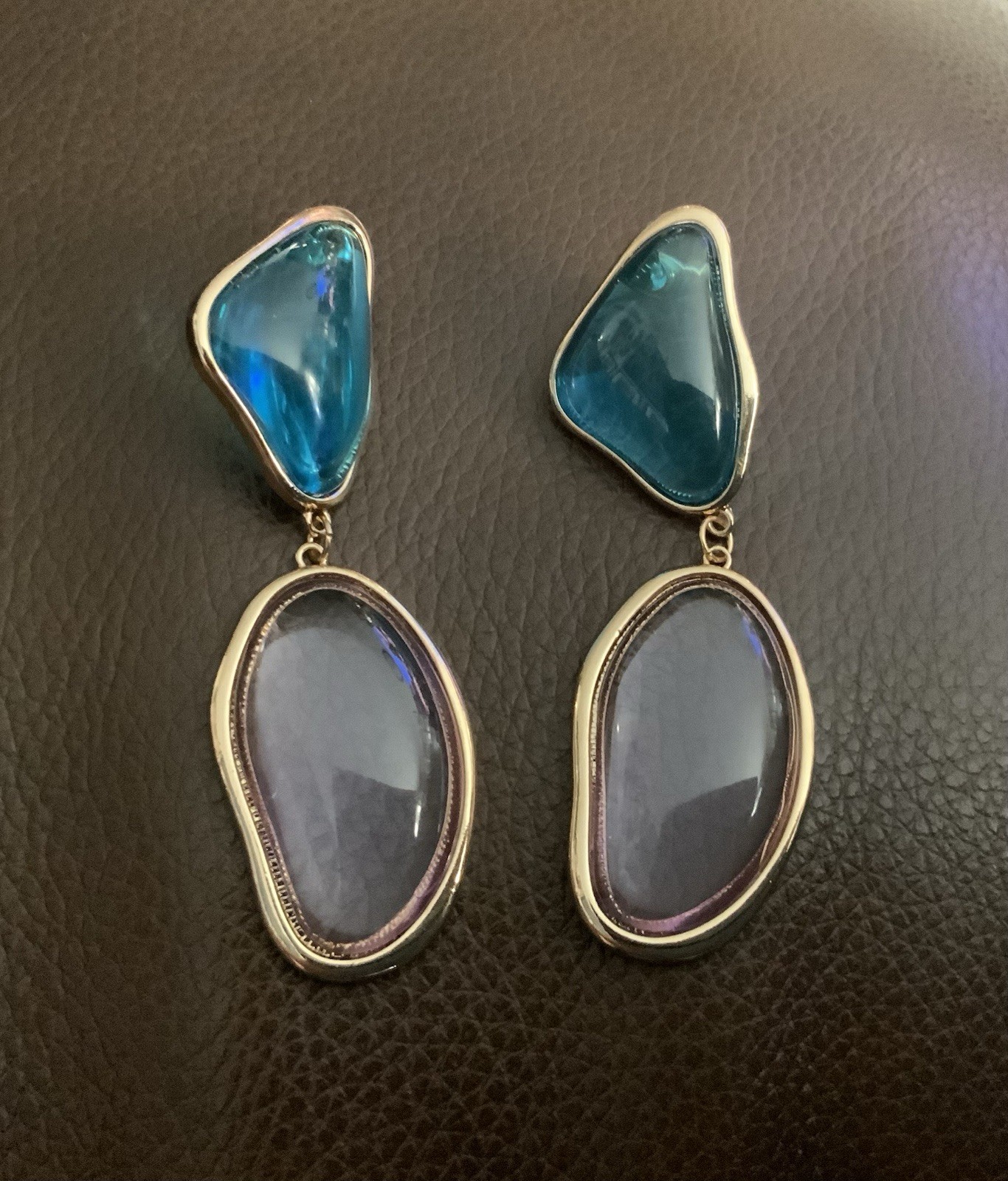 Zara Clear Earrings Gripoix Lucite Gold Cabochon Boho Geometric Statement VTG