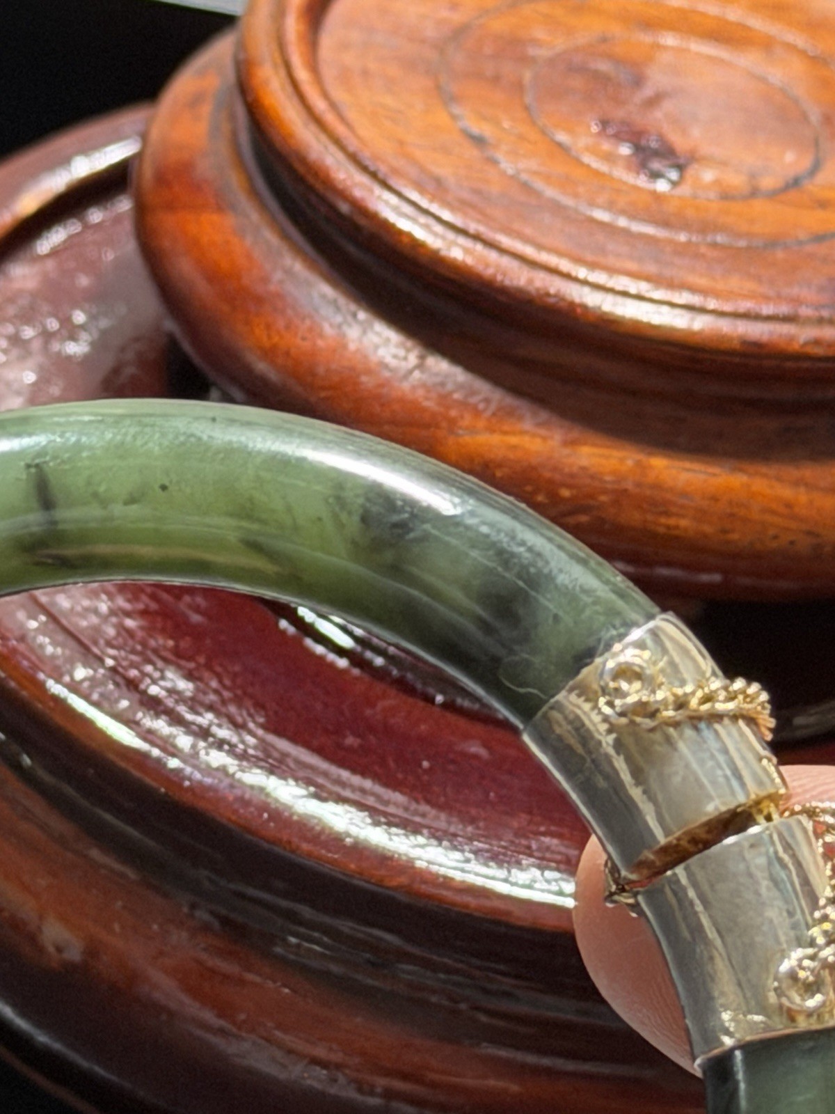 Vintage Jade And Sterling Silver Hinged Bangle Bracelet With Safety Chain