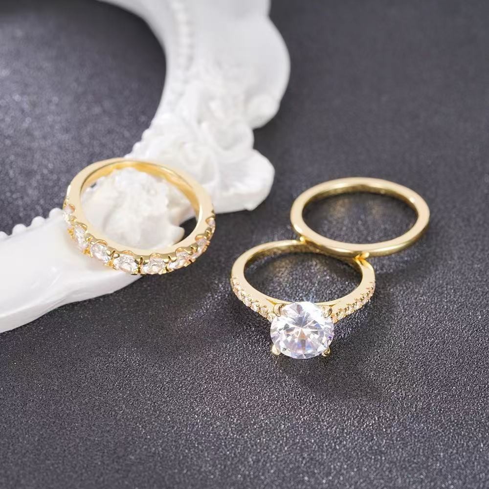 ONE SET 3 PCS Fashion Women 18K Gold Plated Sparkling CZ Sparkling Band Ring