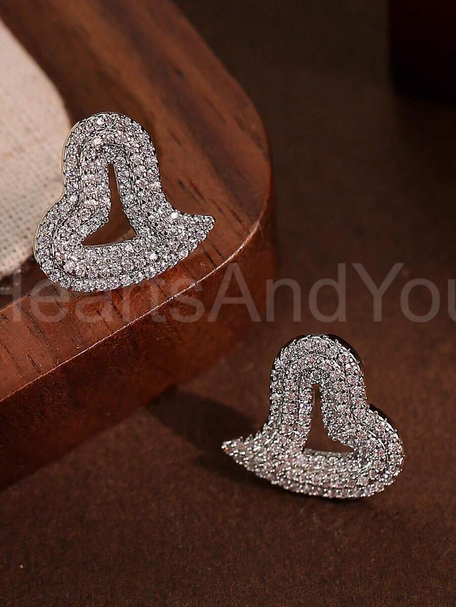 2ct Round Cut Moissanite Cluster Heart Valentine Stud Earrings White Gold Plated